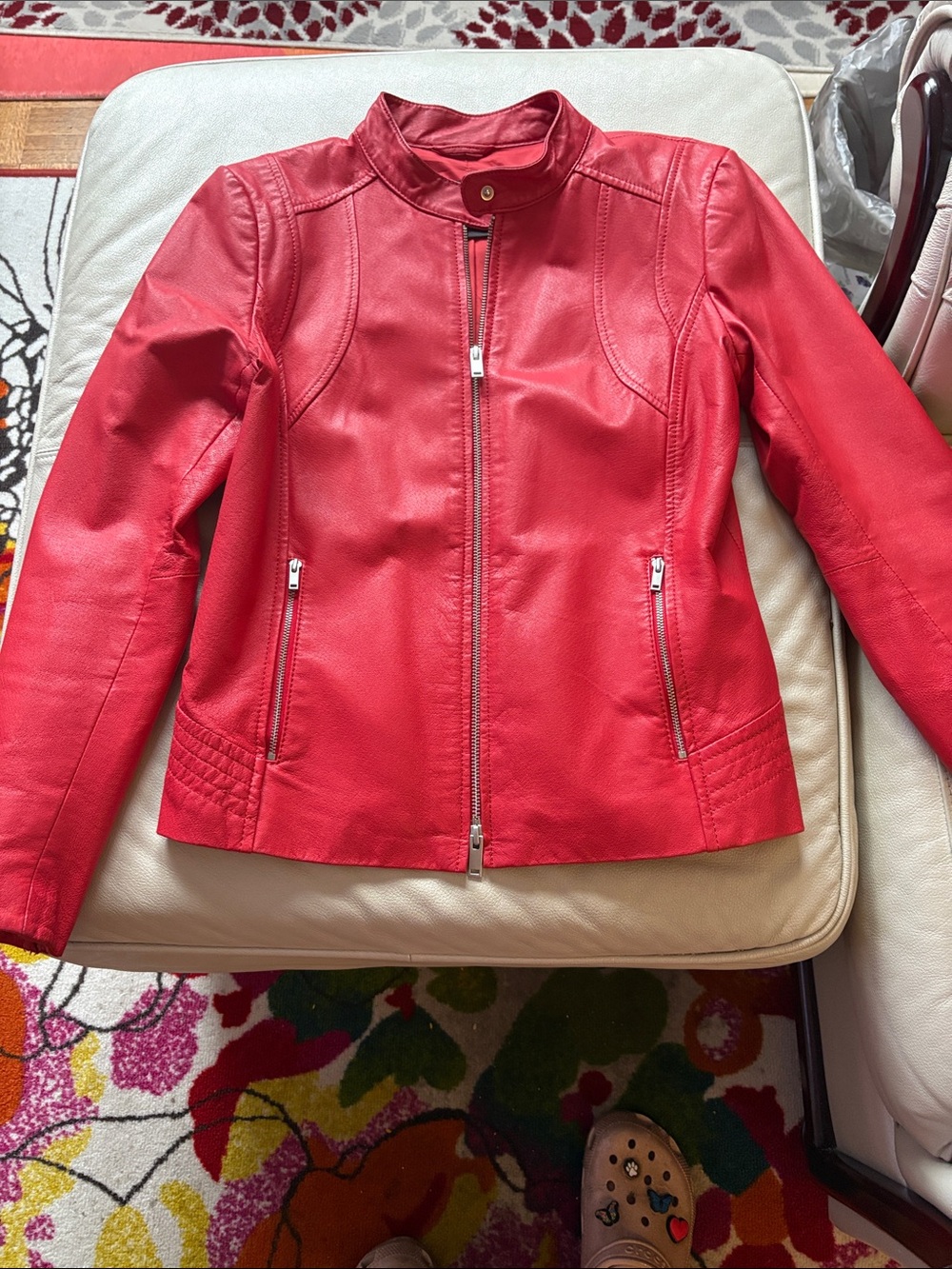 DANIER Women’s leather red jacket fitted moto size small